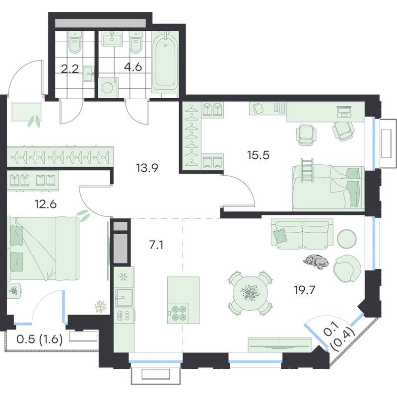 3 ккв (Евро) 76,2 м²