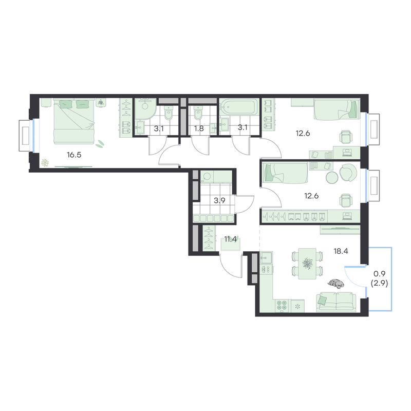 4 ккв (Евро) 84,3 м²