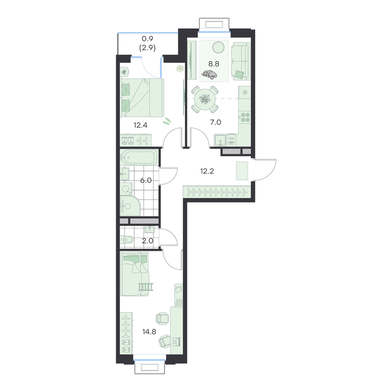 3 ккв (Евро) 64,7 м²