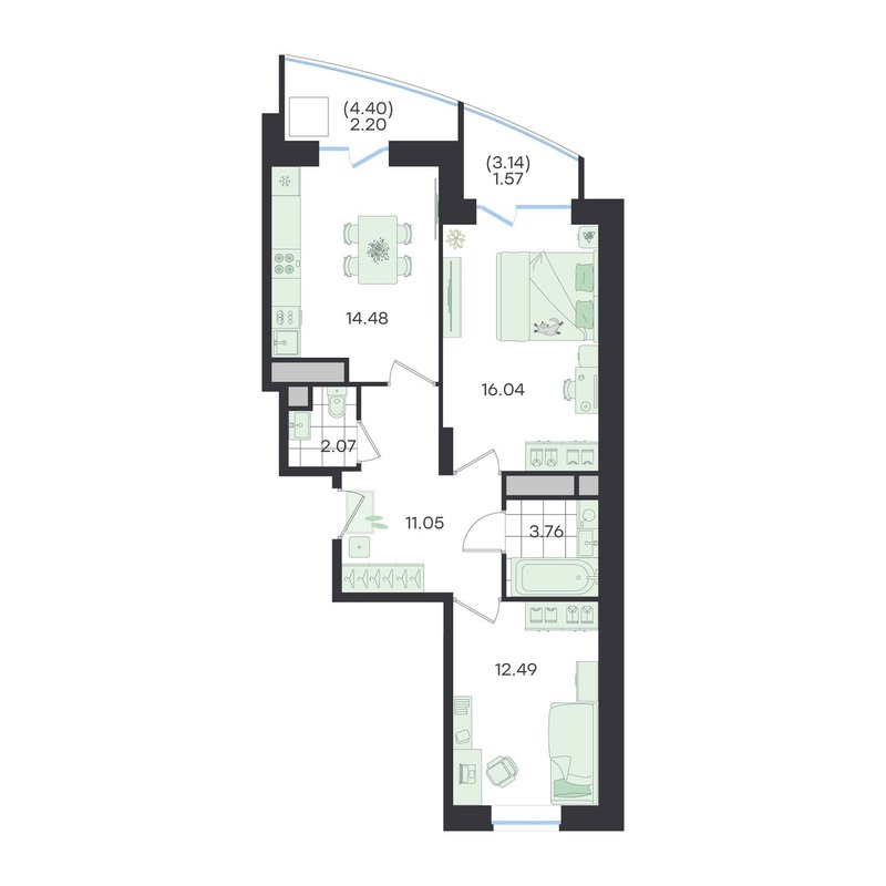 2 ккв 63,7 м²