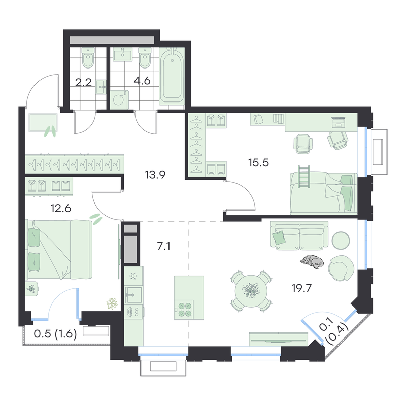 3 ккв (Евро) 76,2 м²