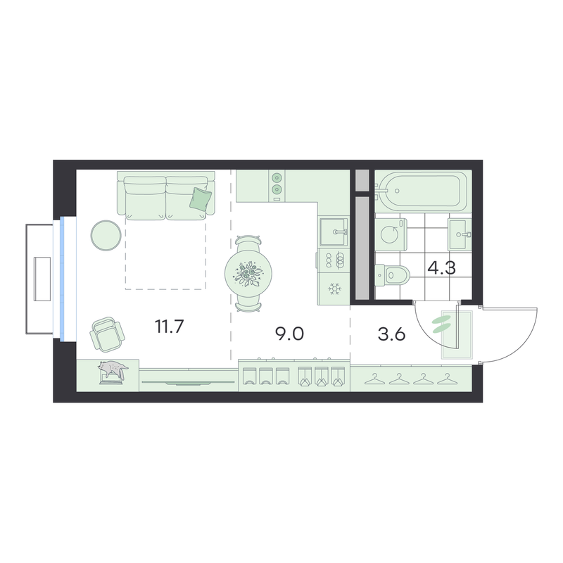 Студия 28,6 м²