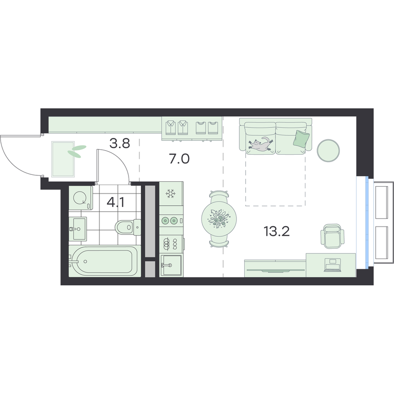 Студия 28,1 м²