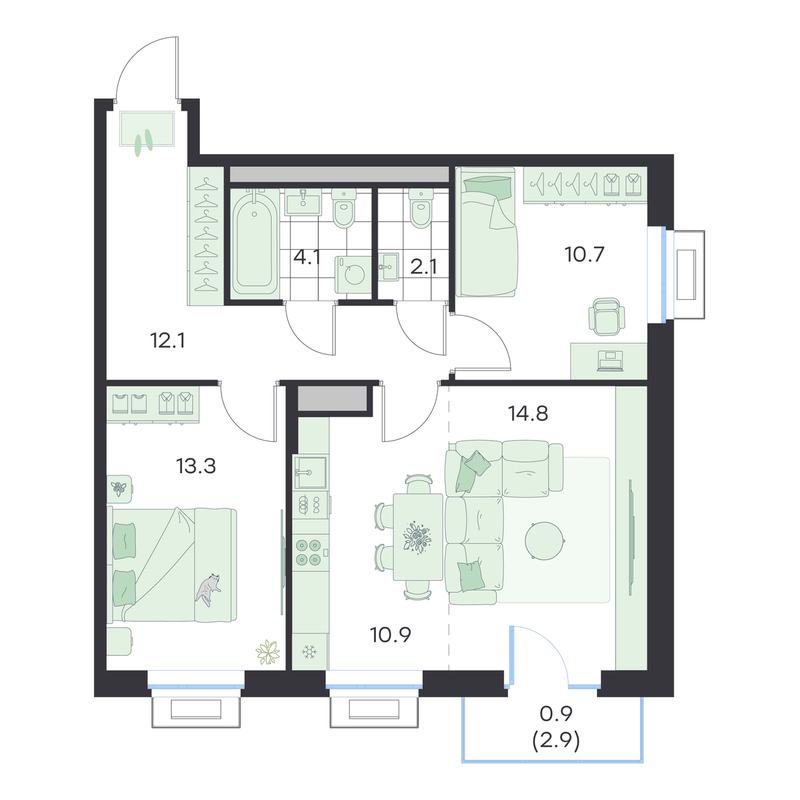 3 ккв (Евро) 68,9 м²