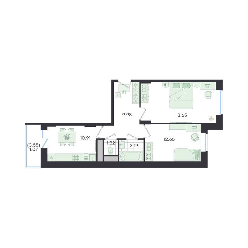 2 ккв 57,8 м²
