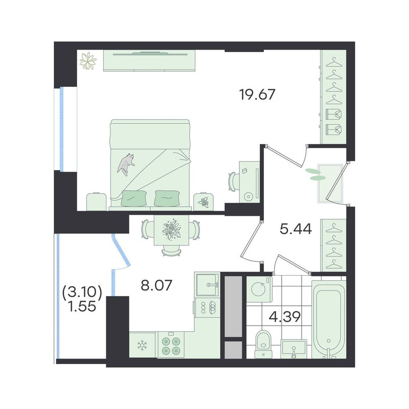1 ккв 39,1 м²