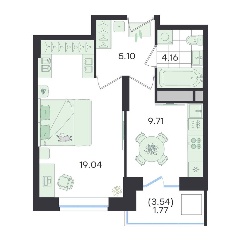 1 ккв 39,8 м²
