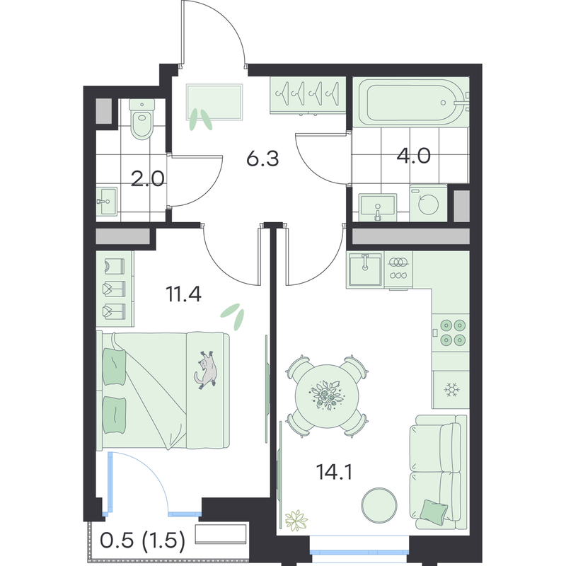 1 ккв 38,3 м²