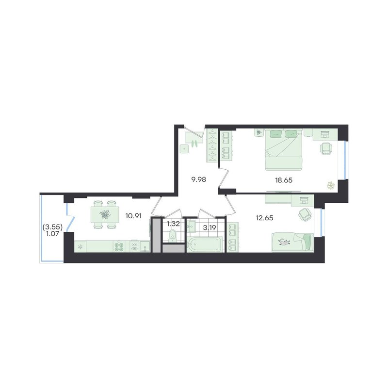 2 ккв 57,8 м²
