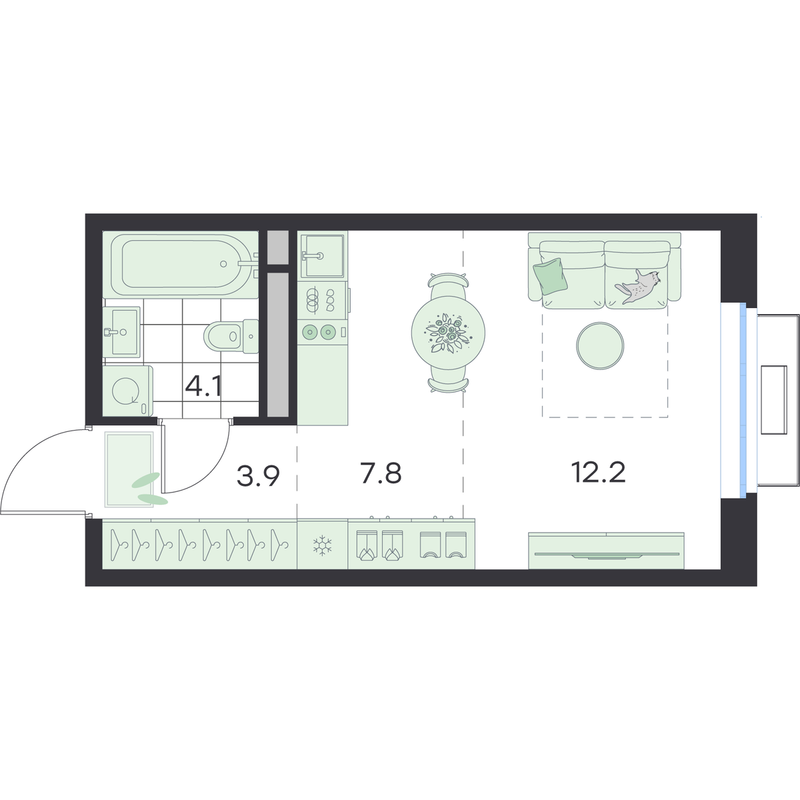 Студия 28 м²