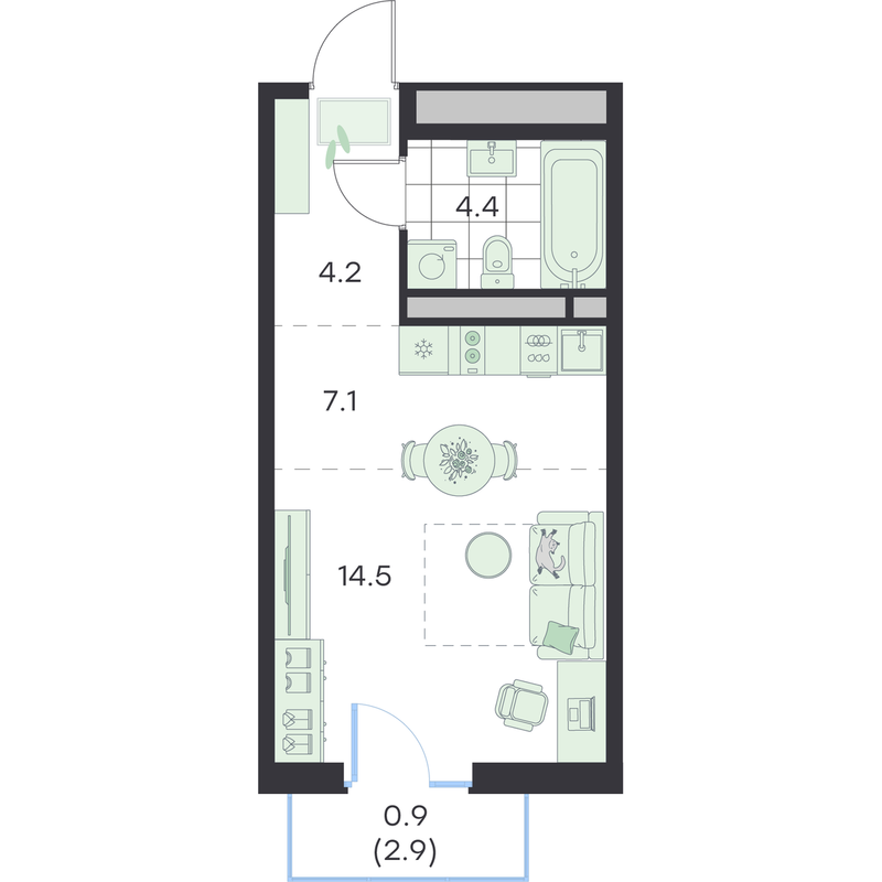 Студия 31,1 м²