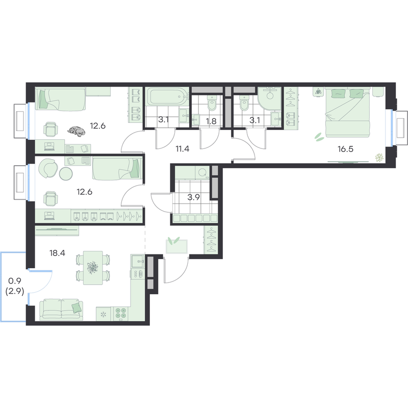 4 ккв (Евро) 84,3 м²
