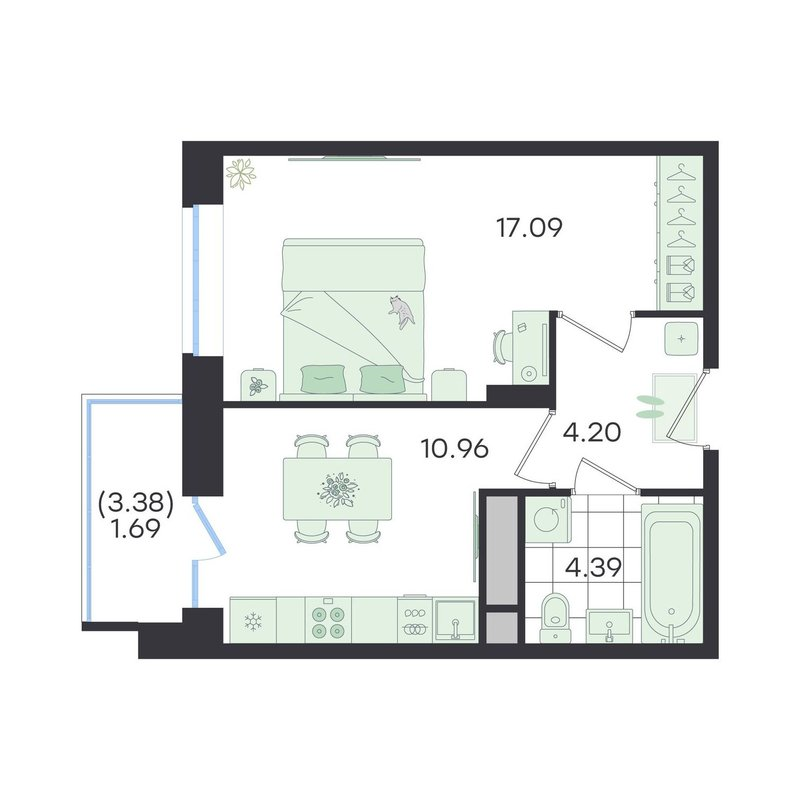 1 ккв 38,3 м²