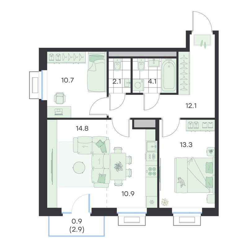 3 ккв (Евро) 68,9 м²