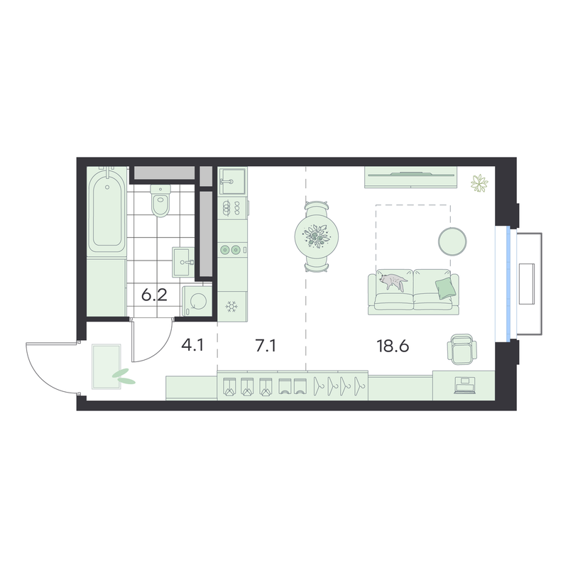 Студия 36 м²