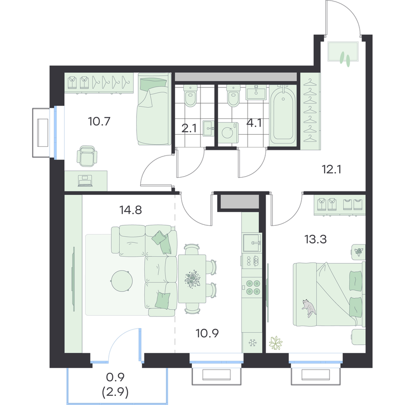 3 ккв (Евро) 68,9 м²