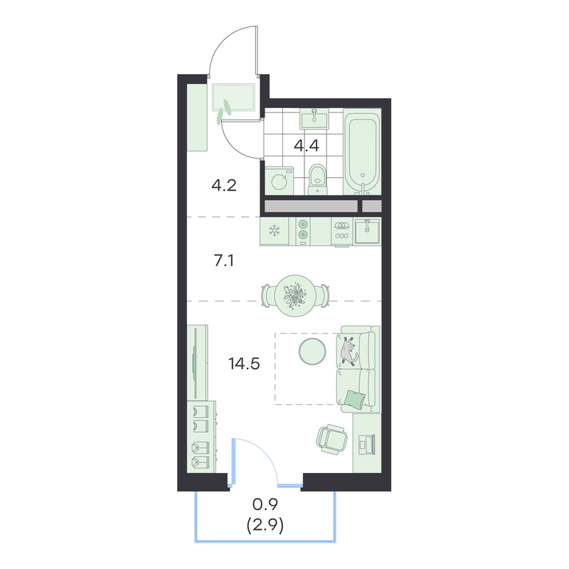 Студия 31,1 м²