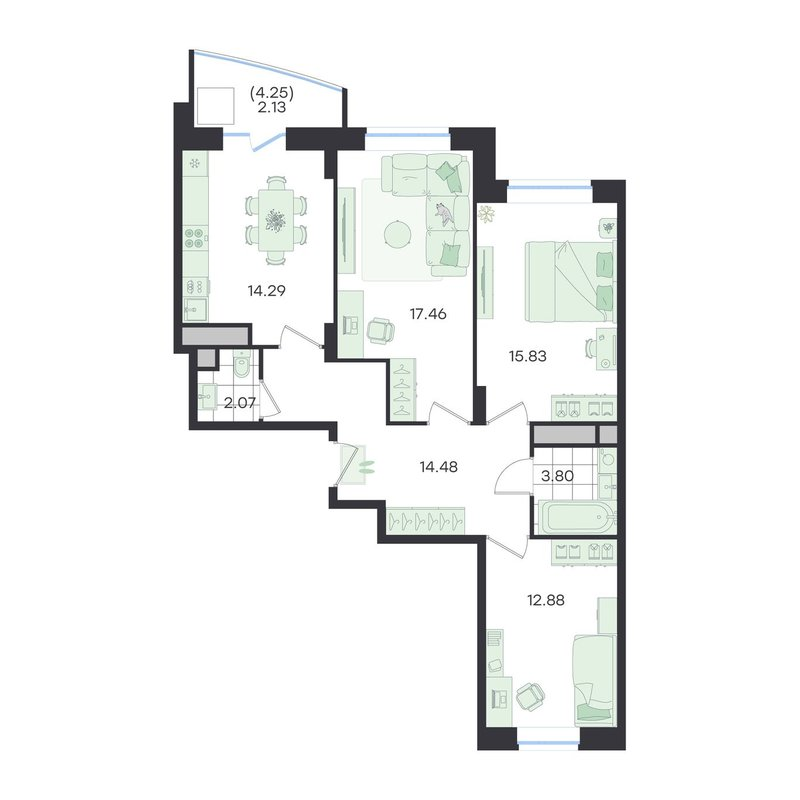 3 ккв 82,9 м²