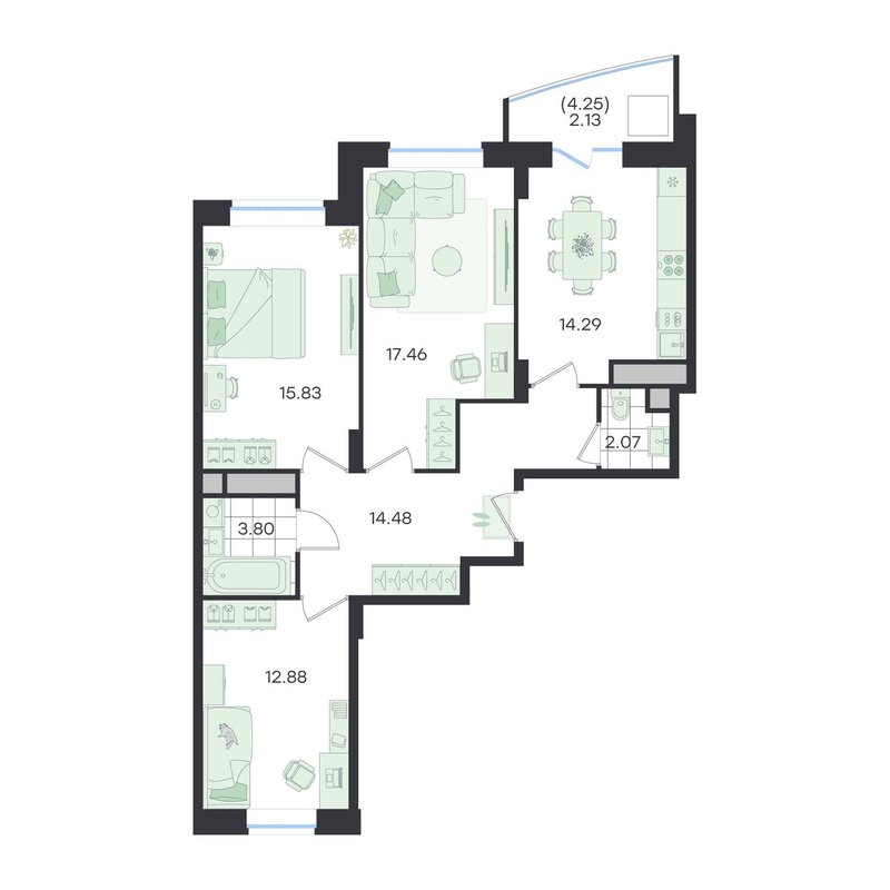 3 ккв 82,9 м²