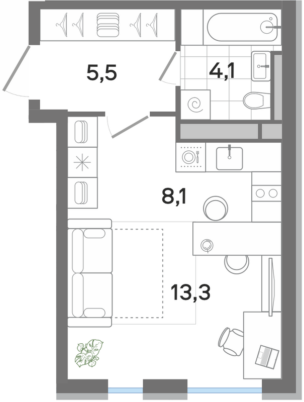 Студия 32 м²