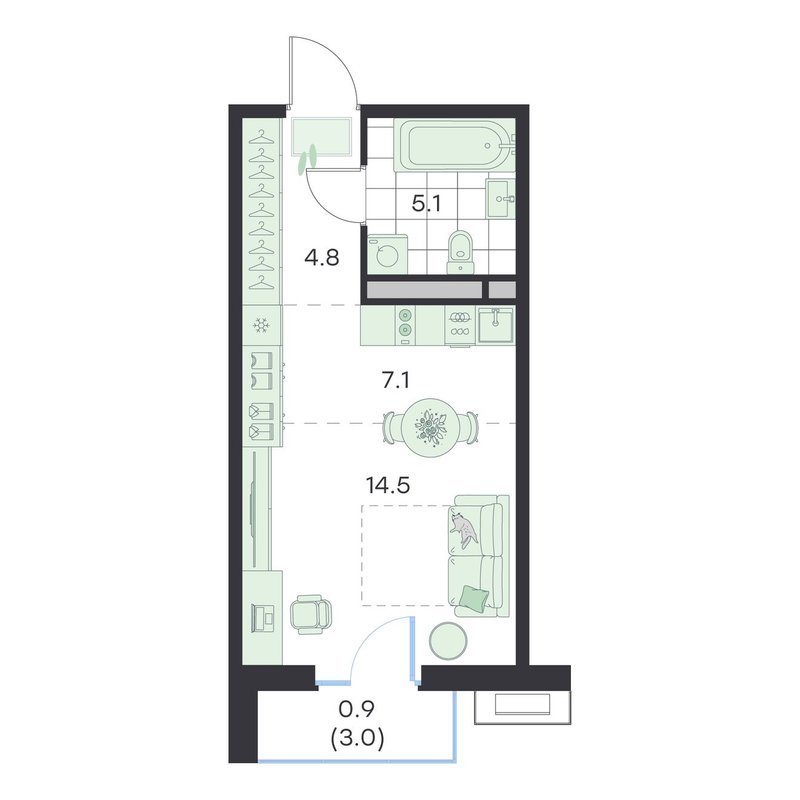 Студия 33 м²
