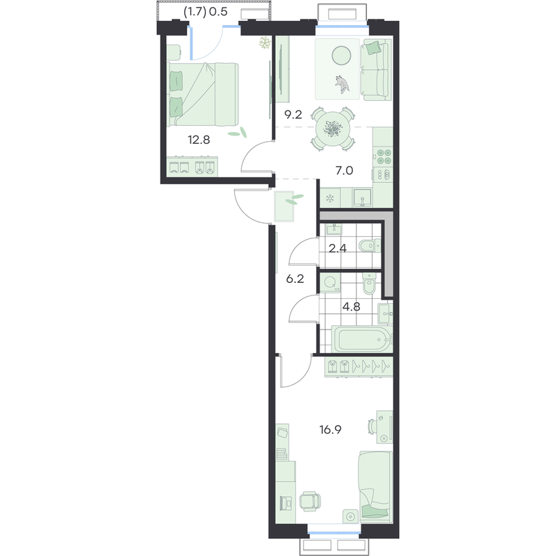 3 ккв (Евро) 59,8 м²