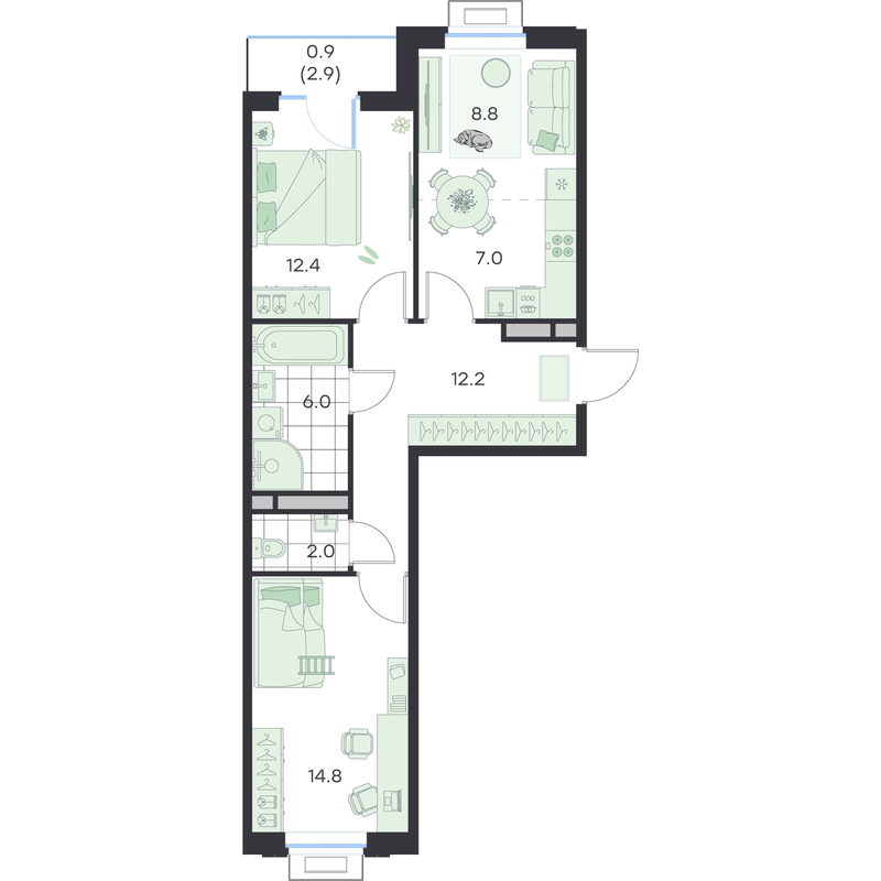 3 ккв (Евро) 64,7 м²