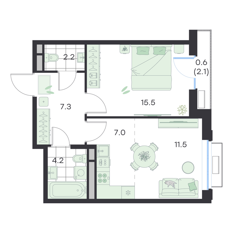 2 ккв (Евро) 48,3 м²