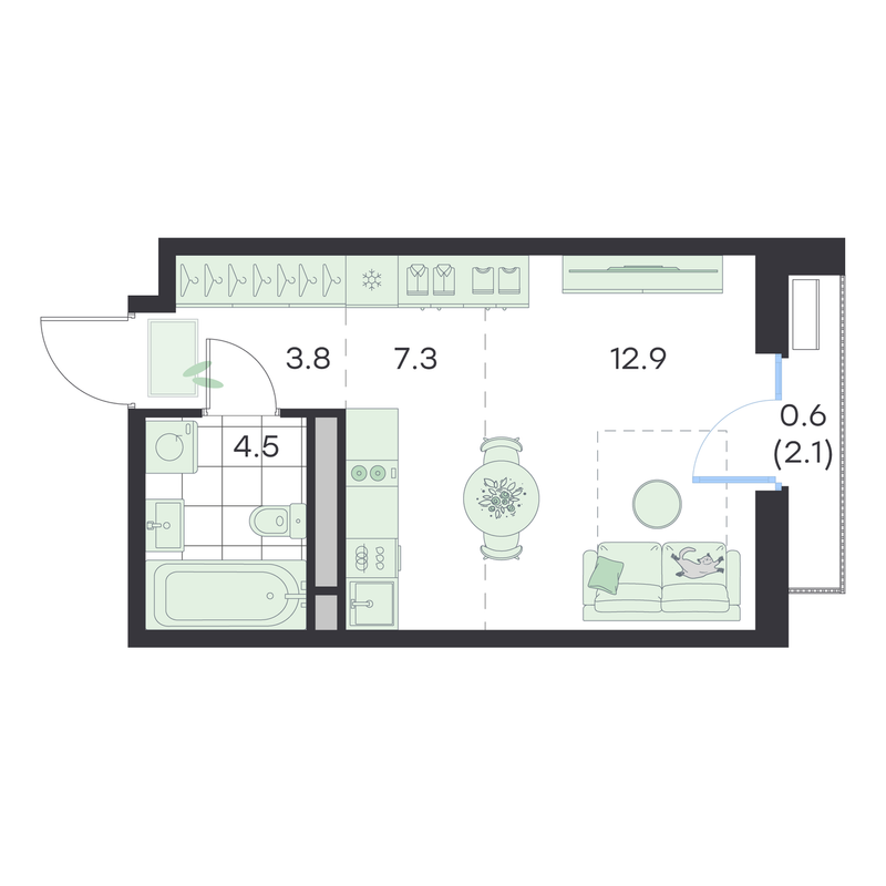 Студия 29,1 м²