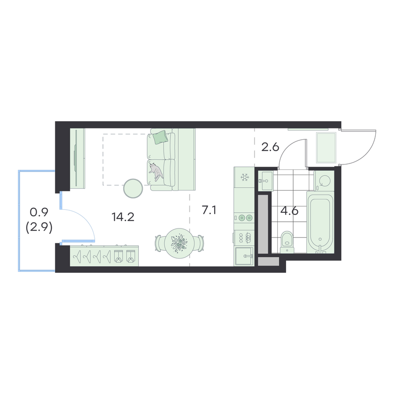 Студия 29,4 м²