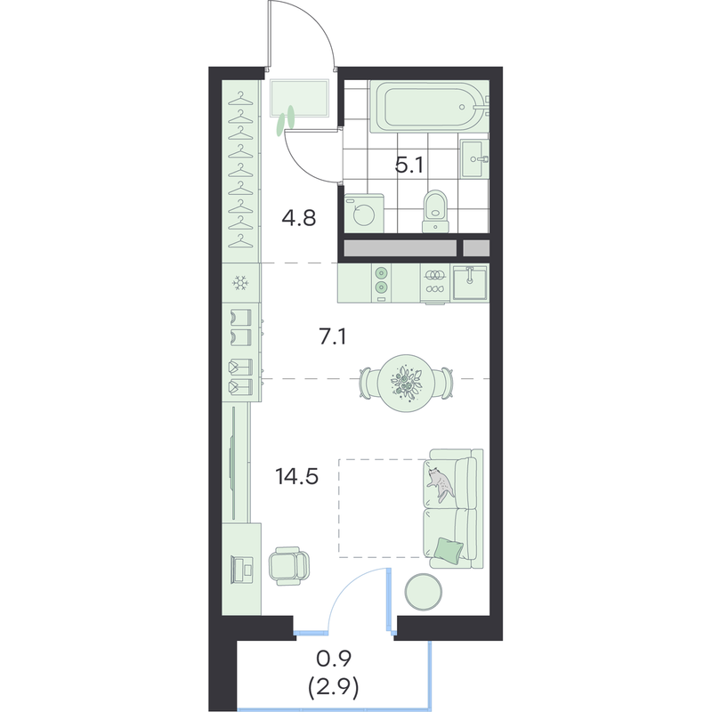 Студия 33 м²