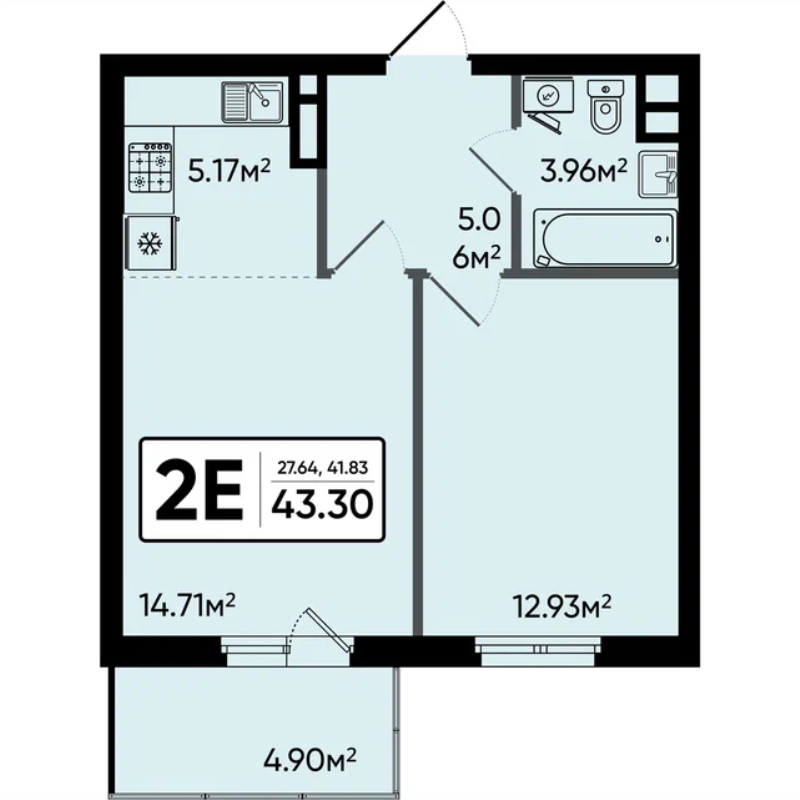 2 ккв (Евро) 43,3 м²