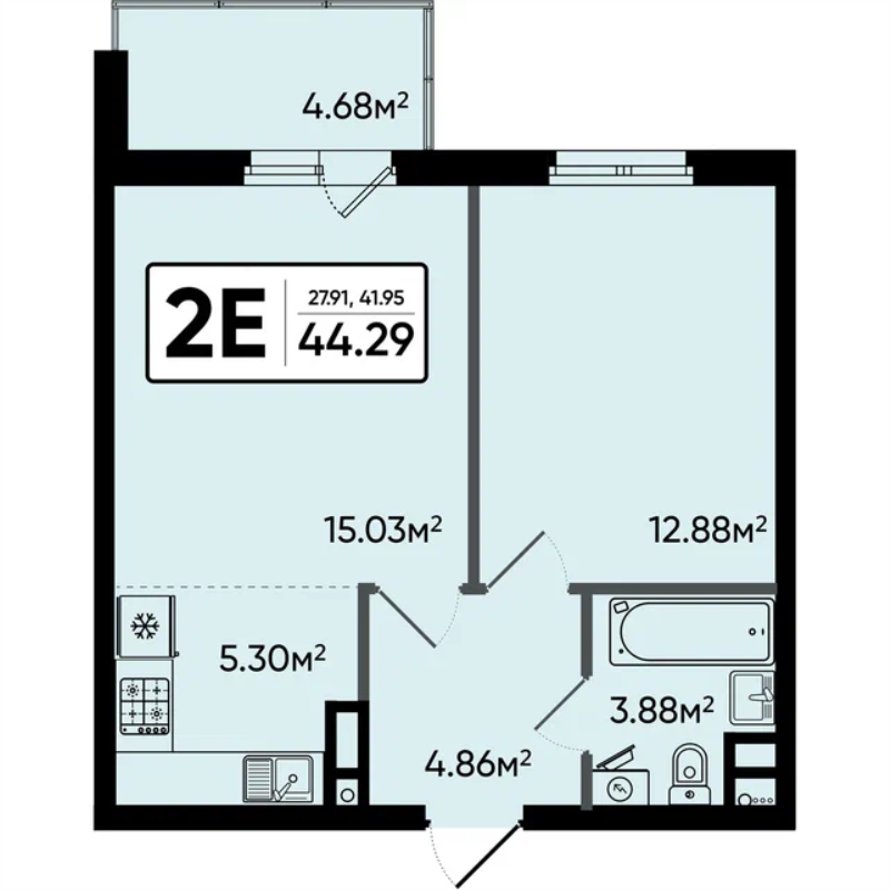 2 ккв (Евро) 44,3 м²