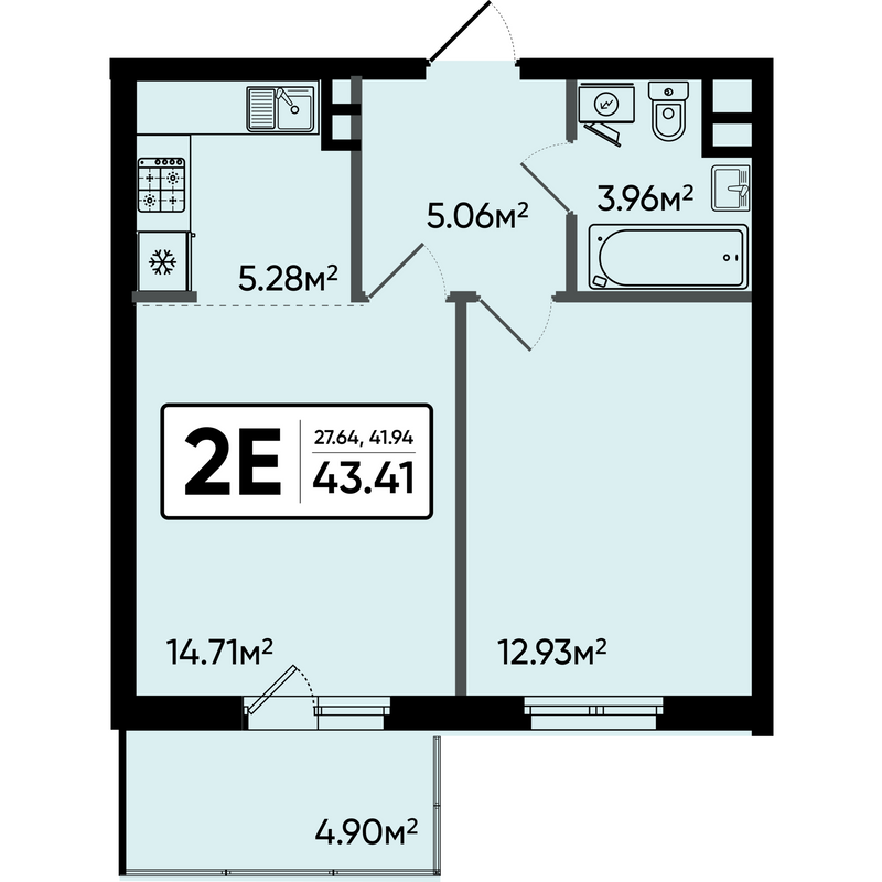 2 ккв (Евро) 43,4 м²