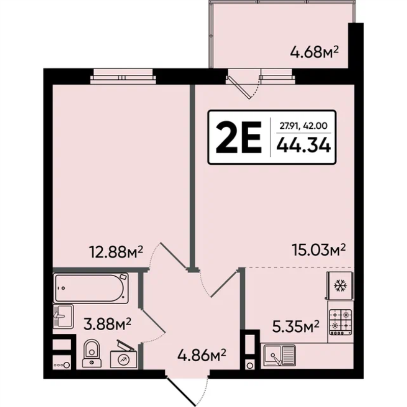 2 ккв (Евро) 44,3 м²