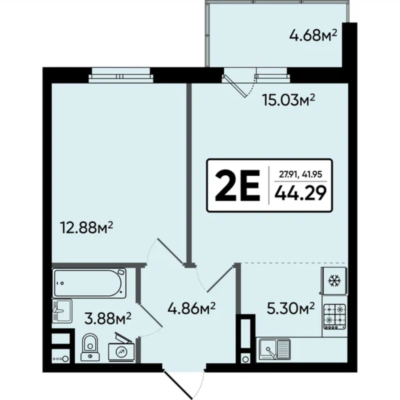 2 ккв (Евро) 44,3 м²