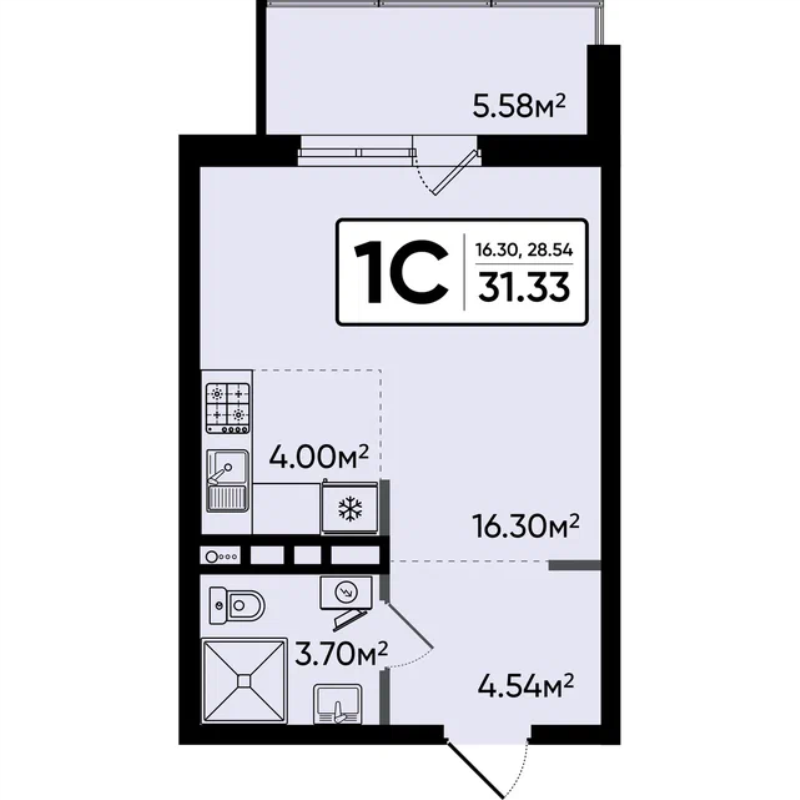 Студия 31,3 м²