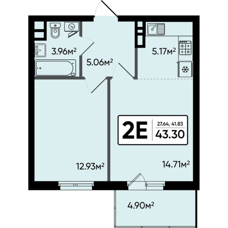 2 ккв (Евро) 43,3 м²