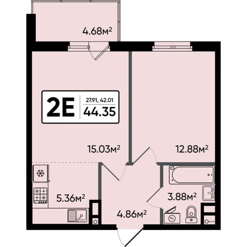2 ккв (Евро) 44,4 м²
