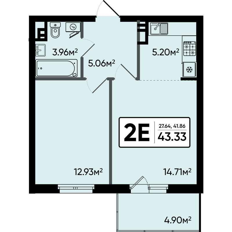 2 ккв (Евро) 43,3 м²