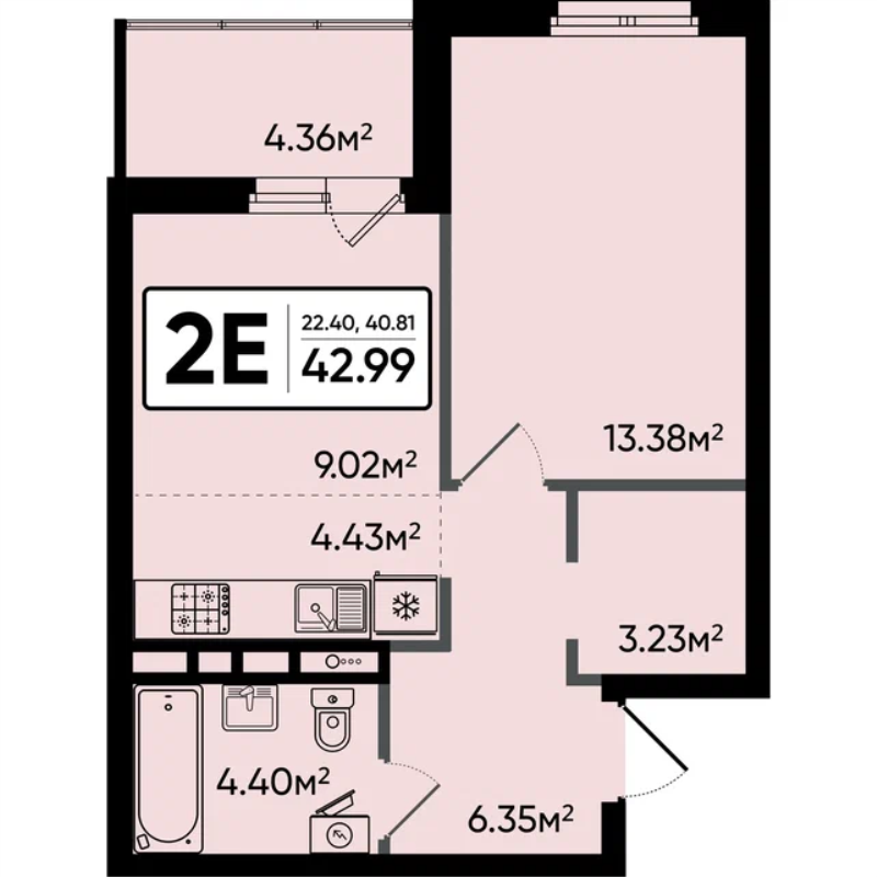1 ккв 43 м²