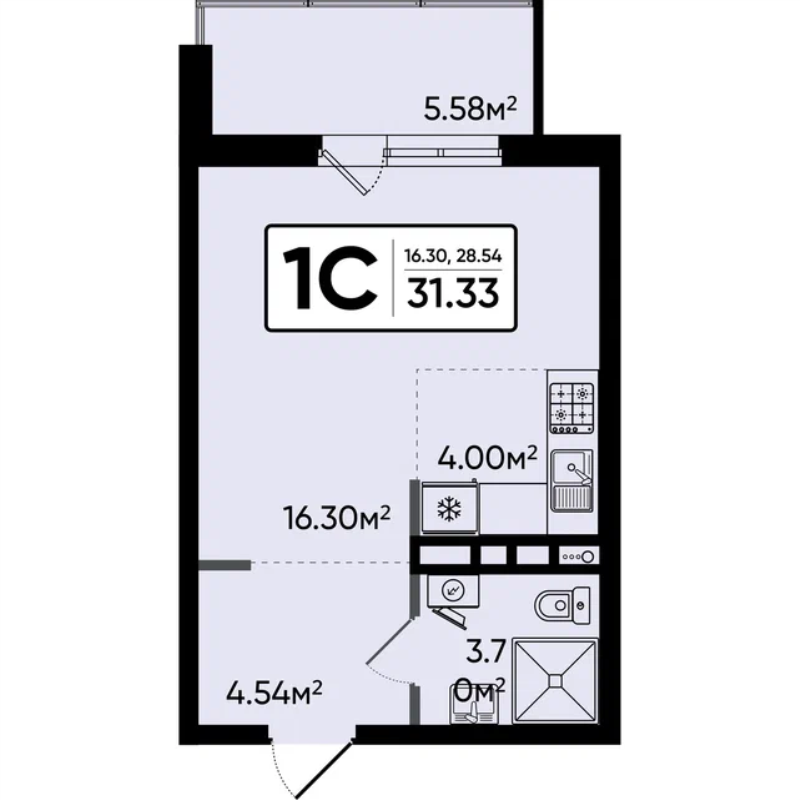 Студия 31,3 м²