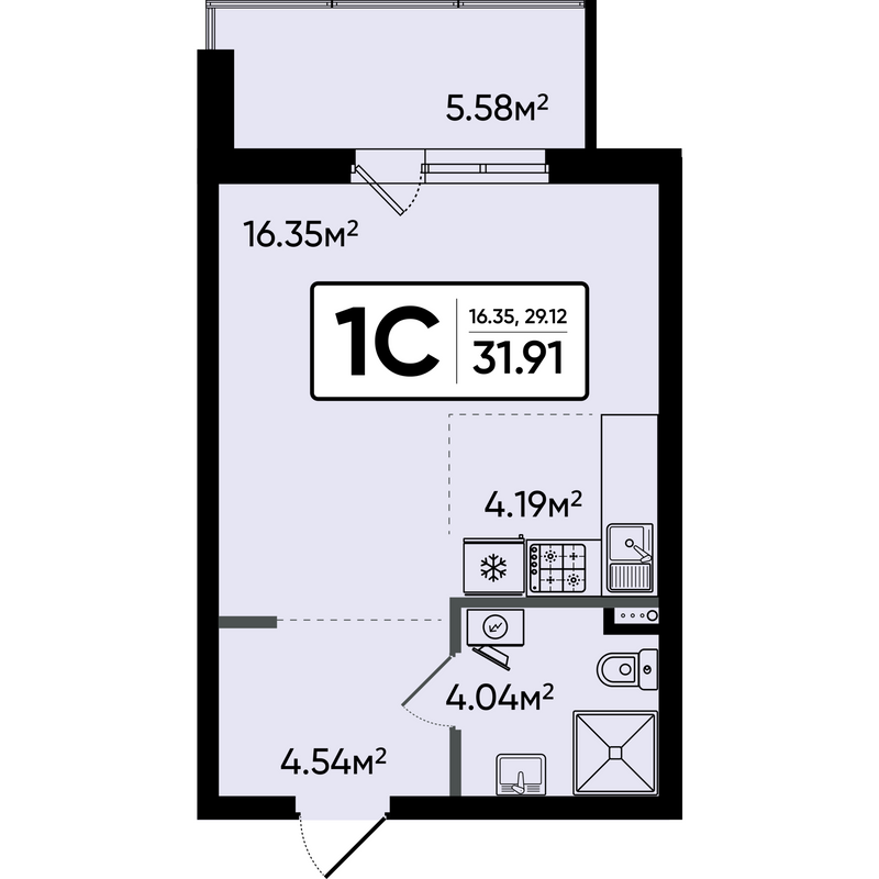 Студия 31,9 м²