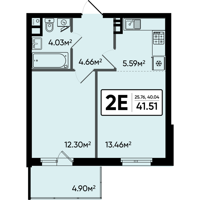 2 ккв (Евро) 41,5 м²