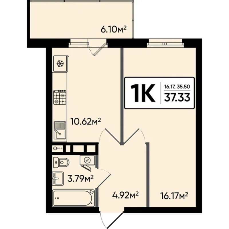 1 ккв 37,3 м²