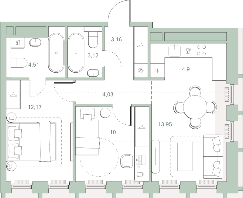 3 ккв (Евро) 55,8 м²