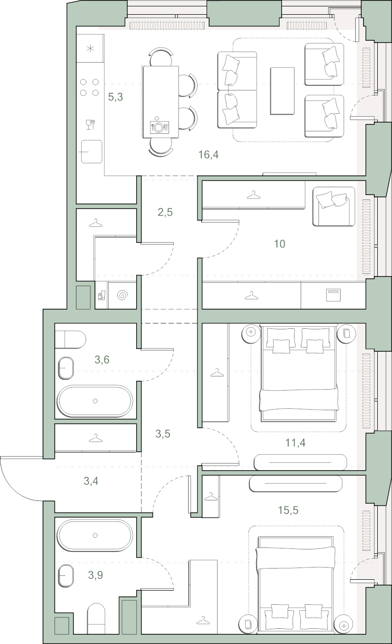 3 ккв (Евро) 80,4 м²