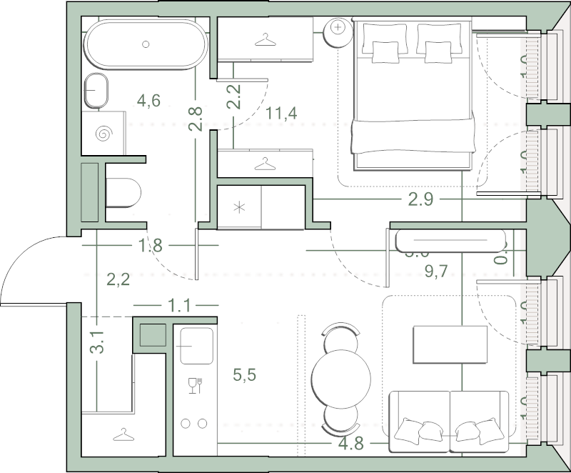 2 ккв (Евро) 35,3 м²