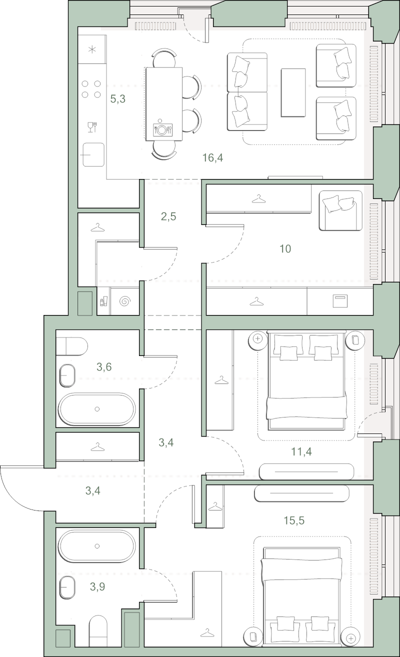 3 ккв (Евро) 80,1 м²