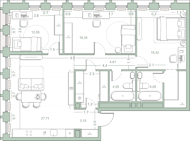 4 ккв (Евро) 97,3 м²